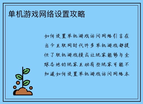 单机游戏网络设置攻略